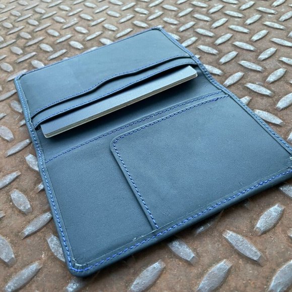 Passport Holder Blue Leather Card Holder Travel Documents Wallet Handmade - Picture 3 of 10
